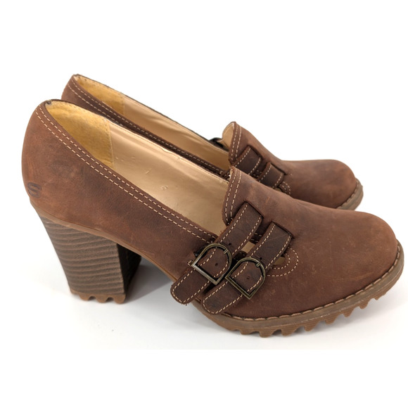 VTG 90s Y2K Skechers Preppy Academia Ivy League Lug Sole Brown Leather Loafer - Picture 1 of 15